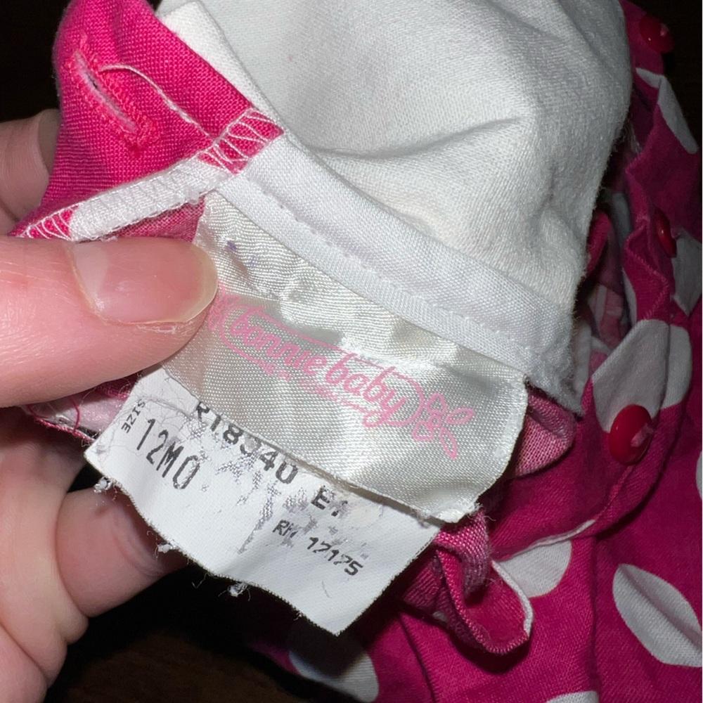 Vintage Bonnie Baby Pink and White Polka Dot Collar Floral Dress Size 12 Month - Picture 9 of 9